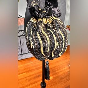 Vintage 80s original beaded bag crossbody black and gold